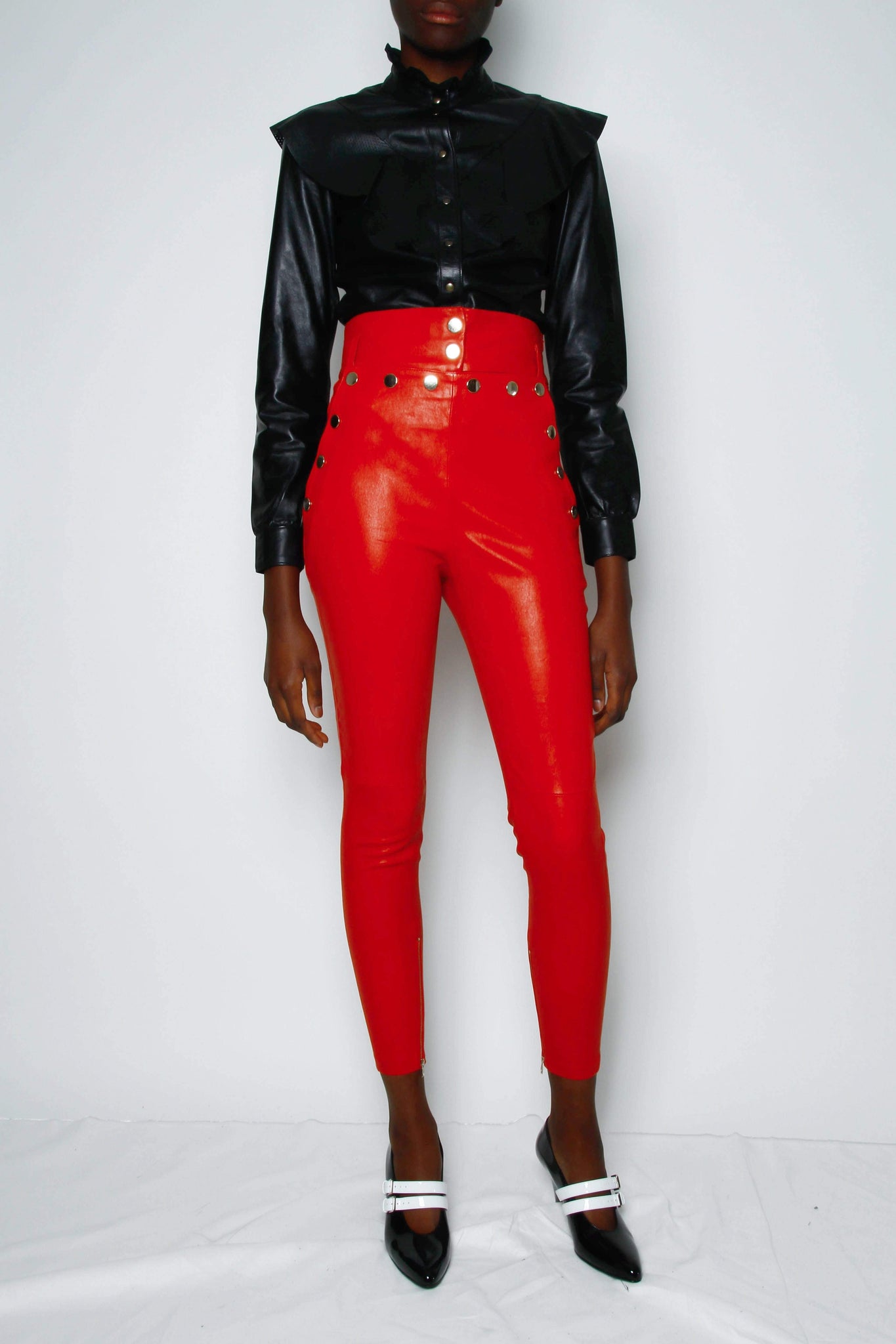 natalie high waist leather trouser red