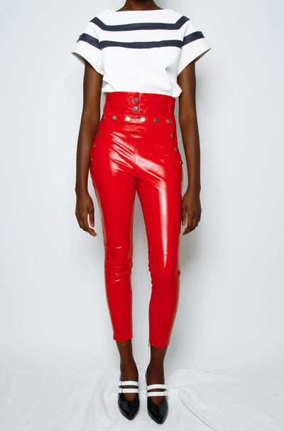 Natalie HIGH WAIST PATENT LEATHER TROUSER - RED PATENT