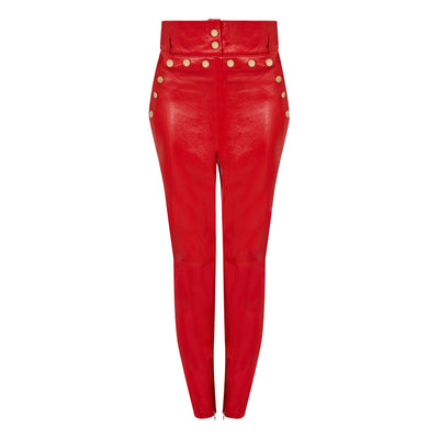 Natalie HIGH WAIST PATENT LEATHER TROUSER - RED PATENT