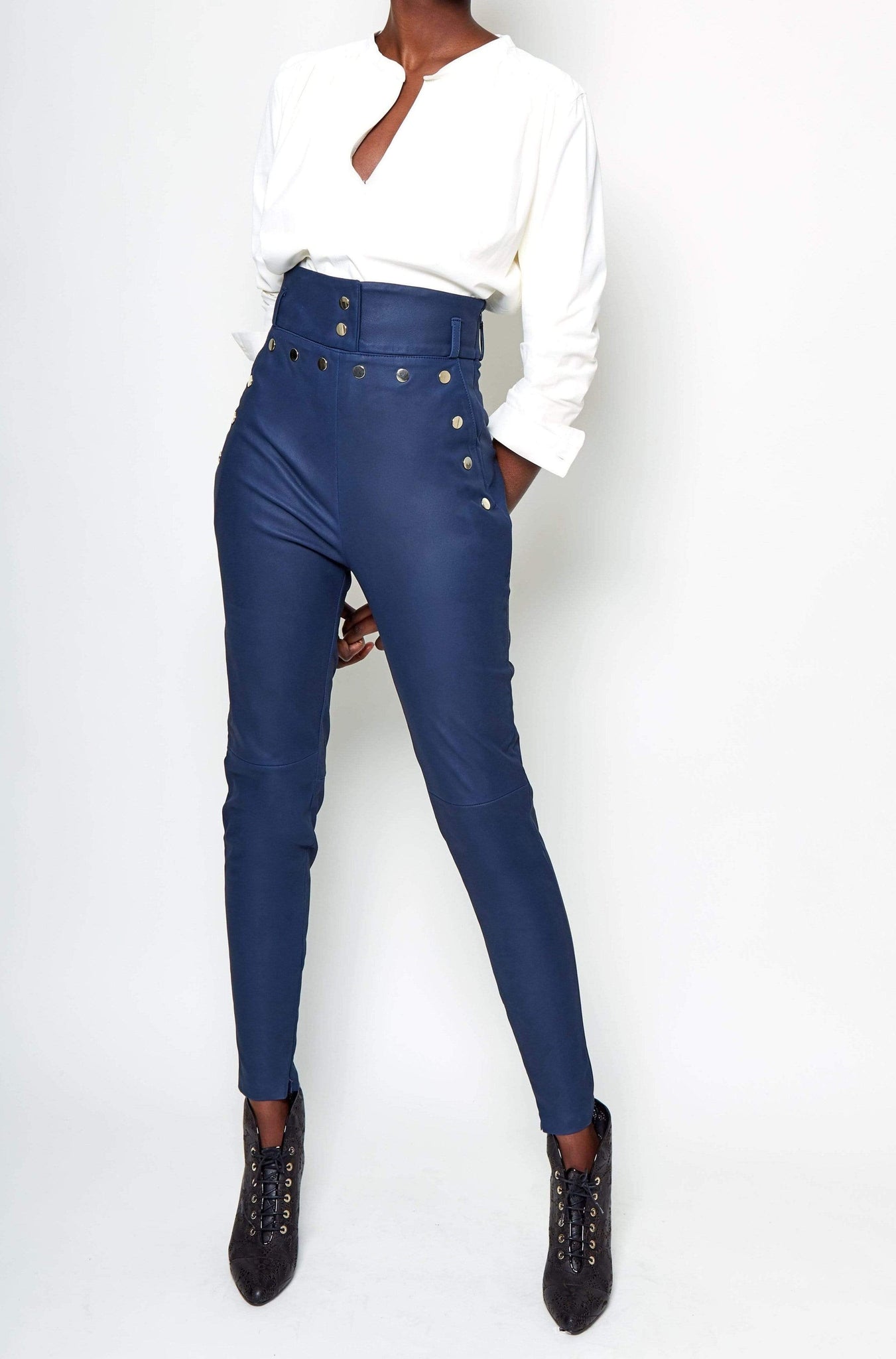 Straight High Waist Cropped Suit Pants Blue | NA-KD
