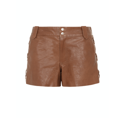 Pauline LEATHER EYELET SHORTS - PENNY BROWN