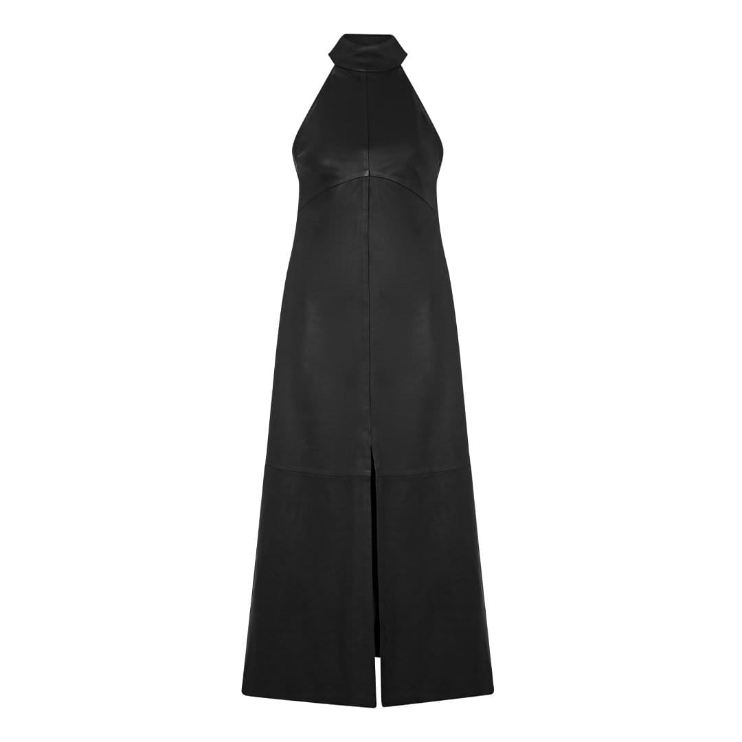 Rafaela LEATHER HALTER DRESS - BLACK