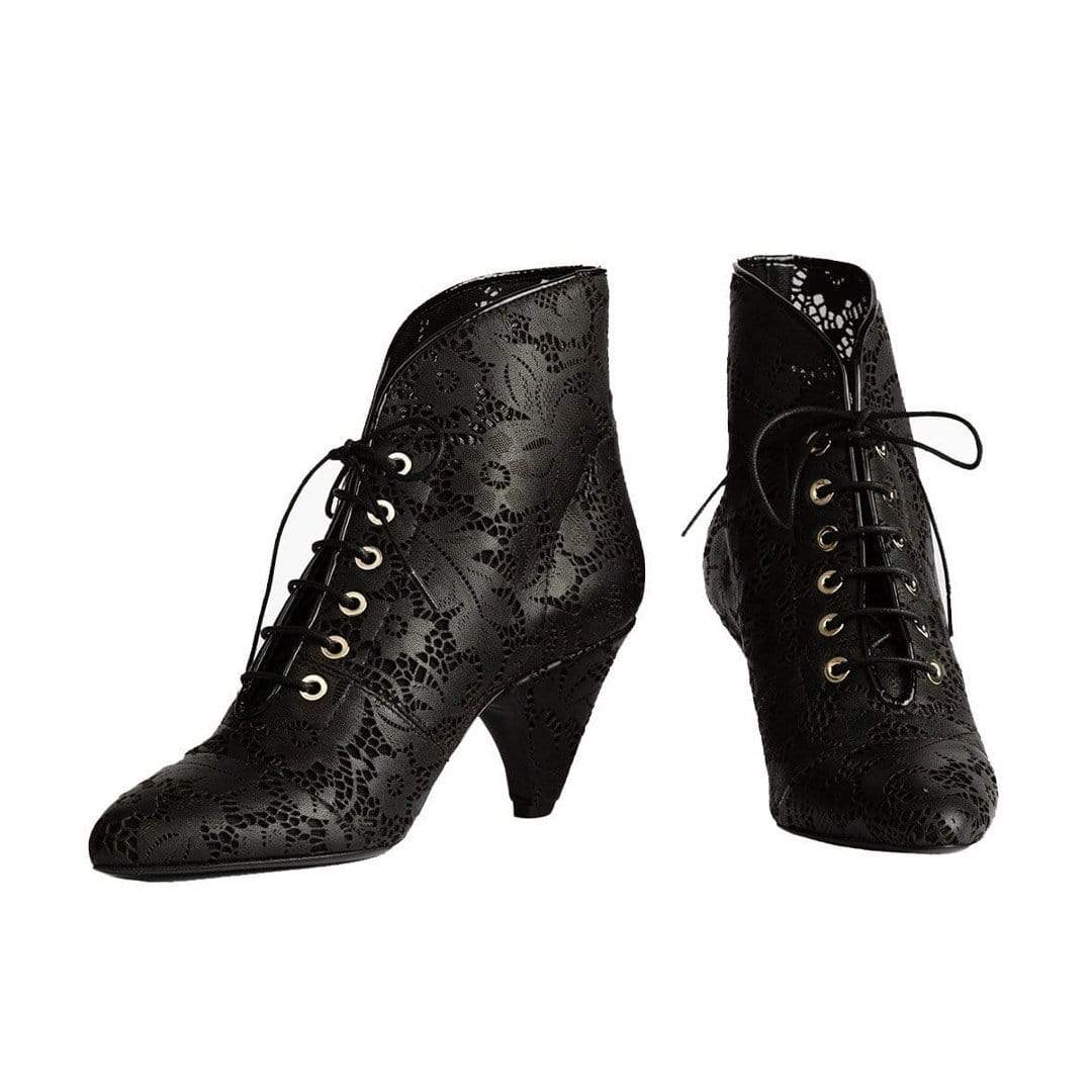 Sabrina LACE LEATHER ANKLE BOOTS - BLACK