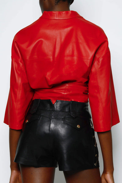 Tilly LEATHER KIMONO TOP - RED